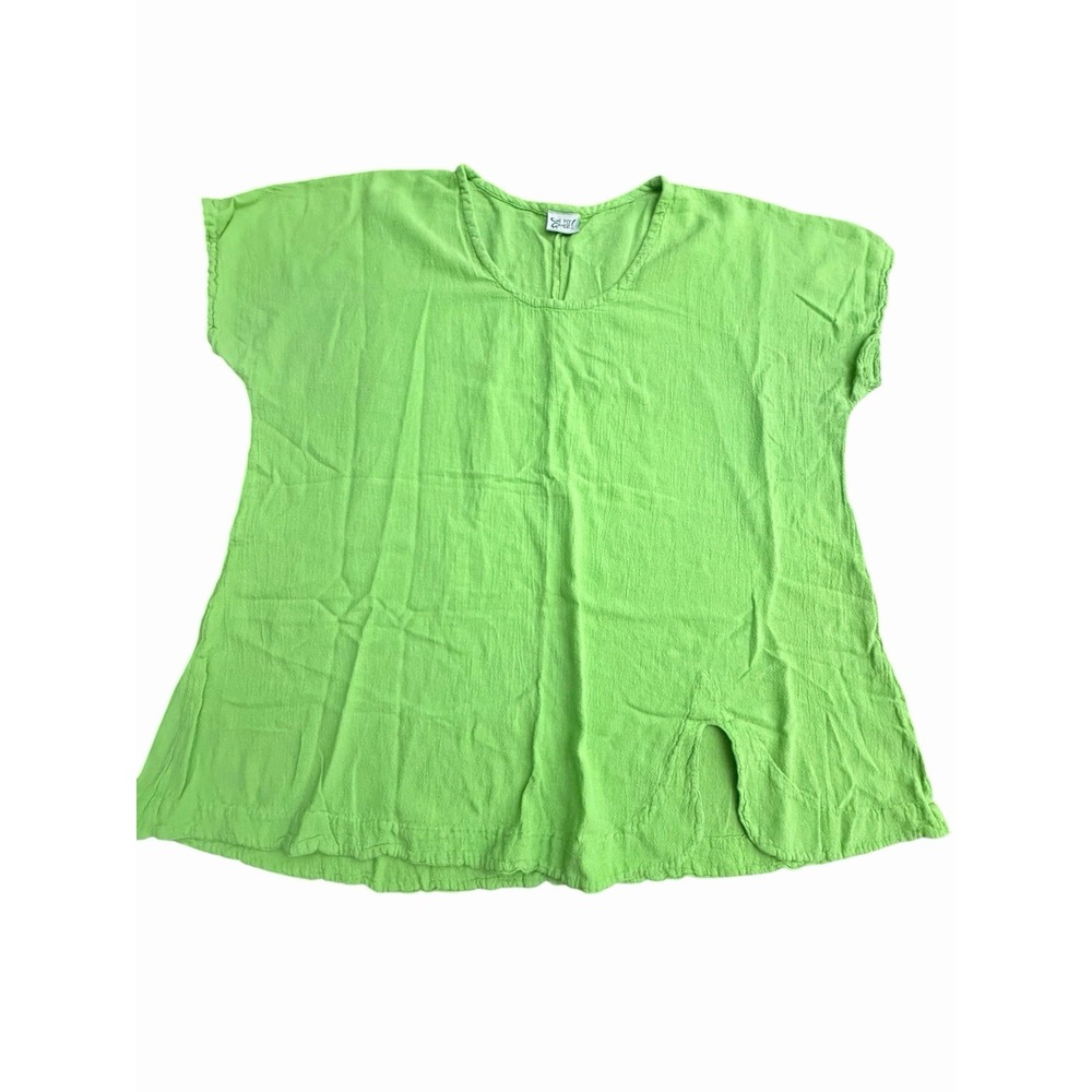 OH MY GAUZE Shirt Womens Size 3 XXL Green Gauzy Lagenlook V-Neck Cotton #EE14-3